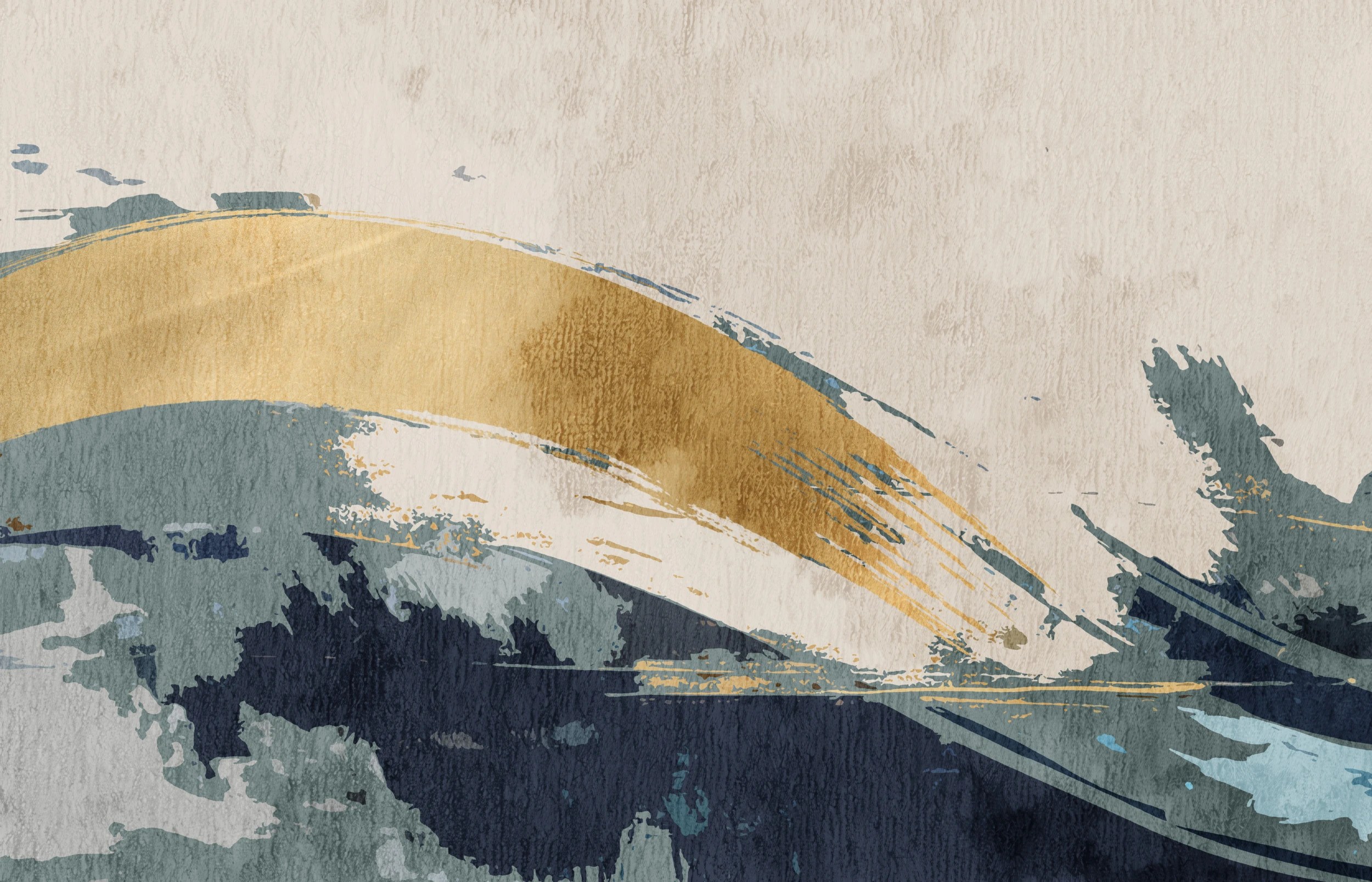 Papier peint aquarelle abstraite vagues dorées et bleues