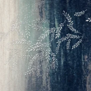 Papier peint aquarelle fougères délicates bleu et beige naturel