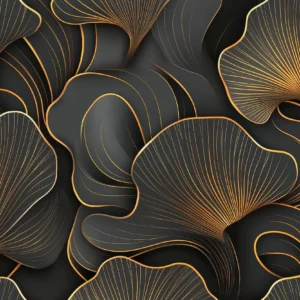 Papier Peint Art Déco Feuilles Dorées sur Fond Anthracite
