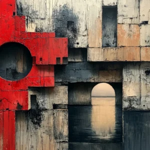 Papier Peint Architecture Brutale Rouge Géométrique Contemporain Artistique