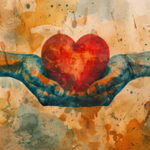 Papier Peint Artistique Mains Protégeant Cœur Rouge Aquarelle