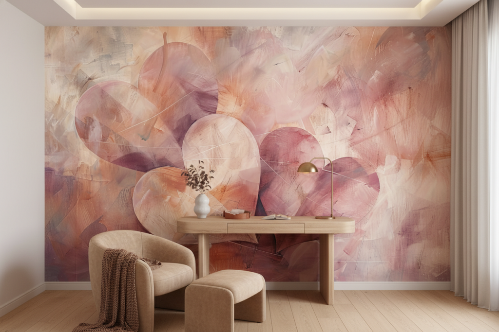 Papier Peint Artistique Cœurs Entrelacés Effet Aquarelle Romantique - Bureau