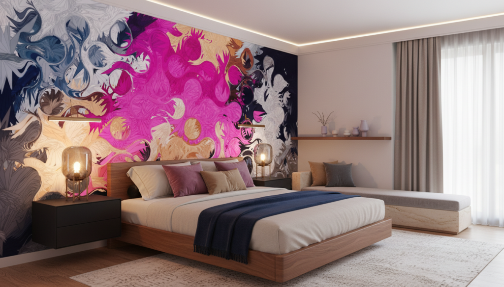 Papier peint artistique explosion de plumes colorées moderne abstrait - Chambre adulte