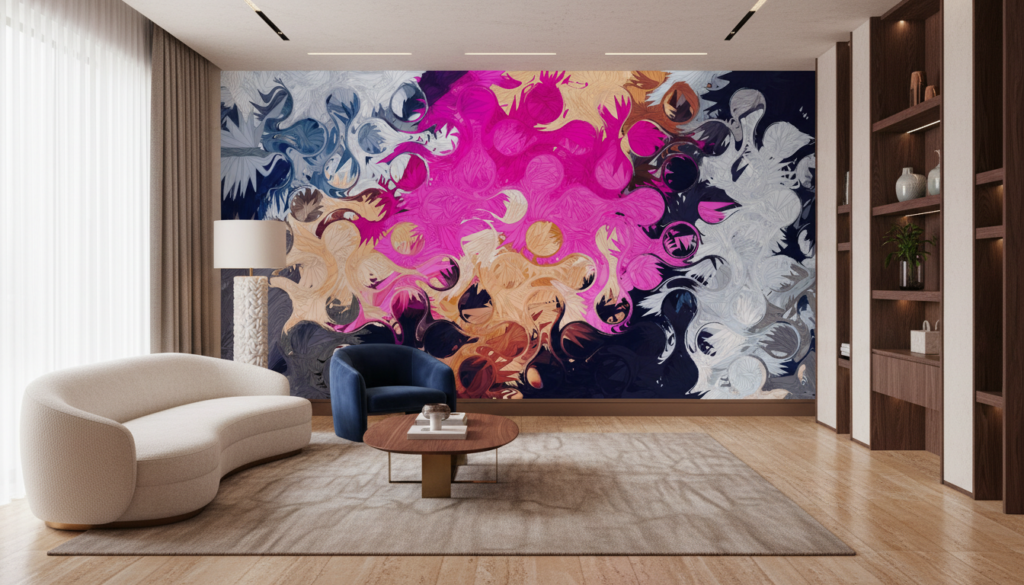 Papier peint artistique explosion de plumes colorées moderne abstrait - Salon / Séjour