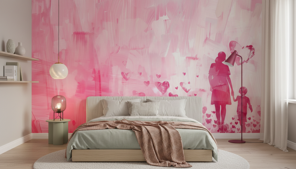 Papier peint artistique mère enfant cœurs roses tendresse familiale - Chambre ado