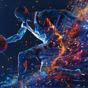 Papier Peint Basketball Joueur Explosif Fragments Bleu Orange