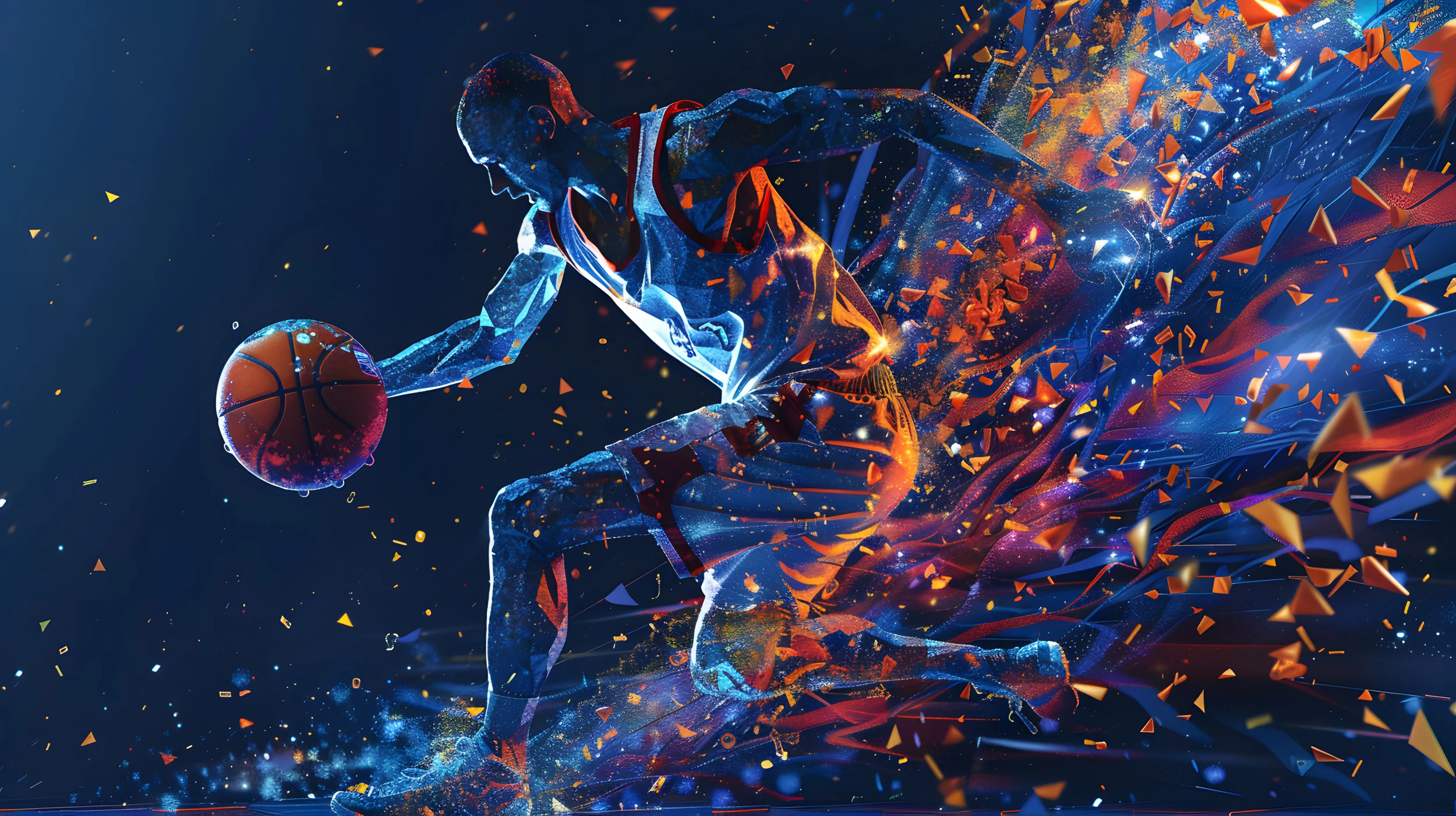 Papier Peint Basketball Joueur Explosif Fragments Bleu Orange