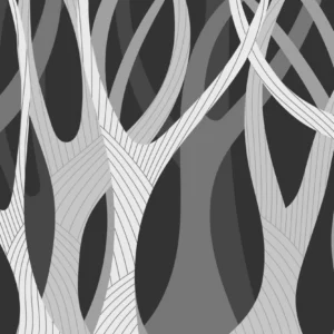 Papier peint branches stylisées effet 3D gris et blanc moderne