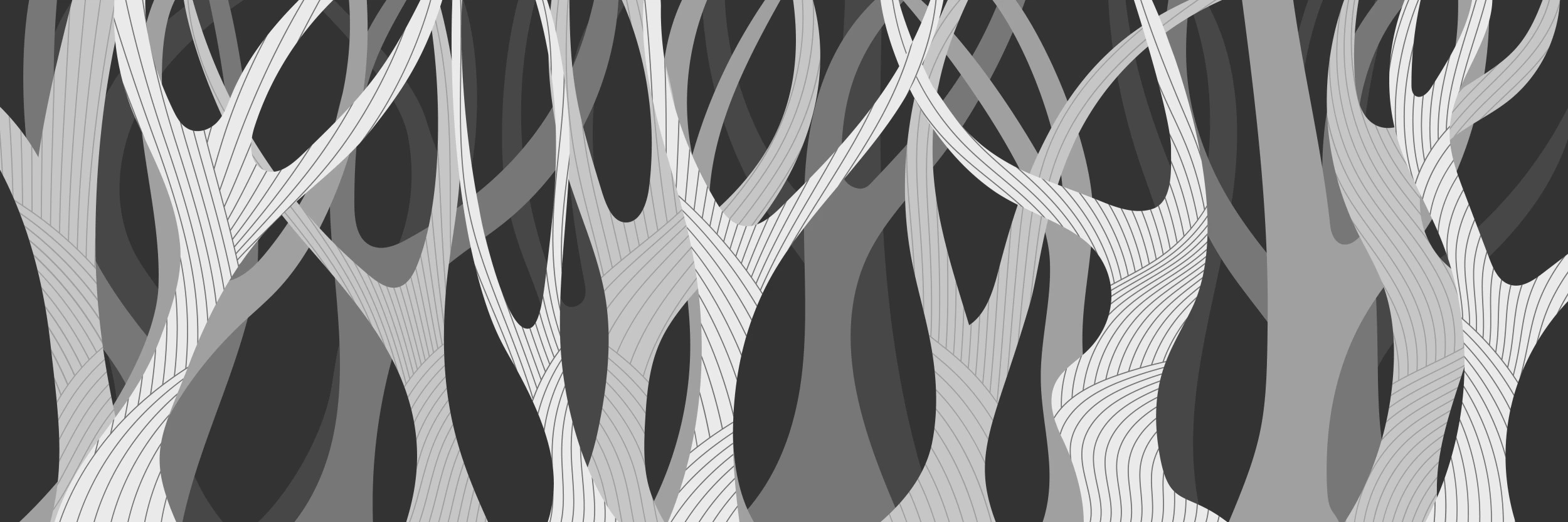 Papier peint branches stylisées effet 3D gris et blanc moderne
