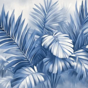 Papier peint tropical feuilles de palmier bleu aquarelle moderne