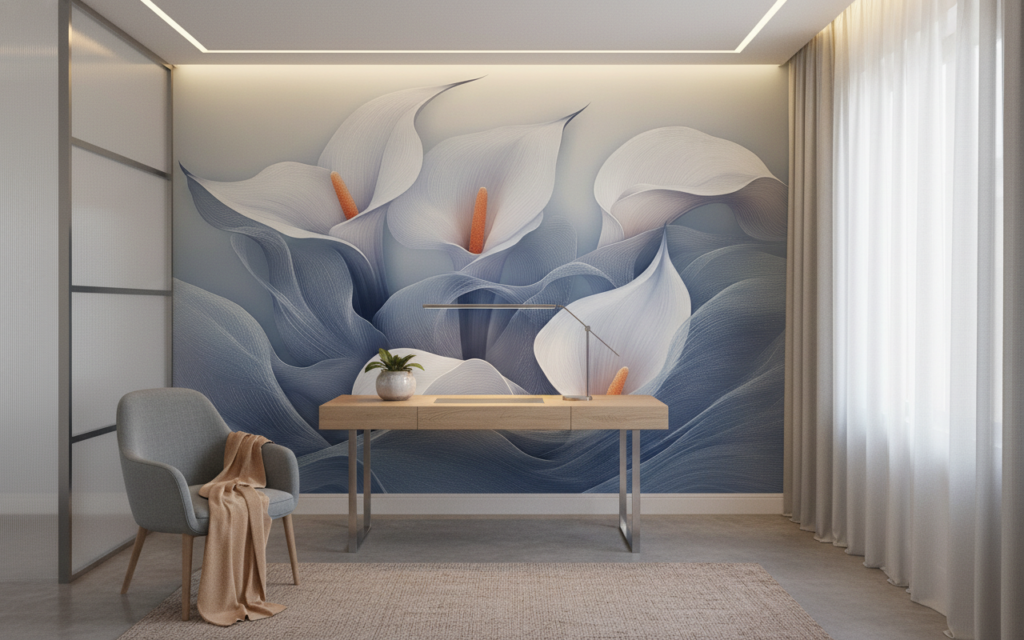 Papier Peint Callas Bleus Stylisés Art Moderne Élégant - Bureau