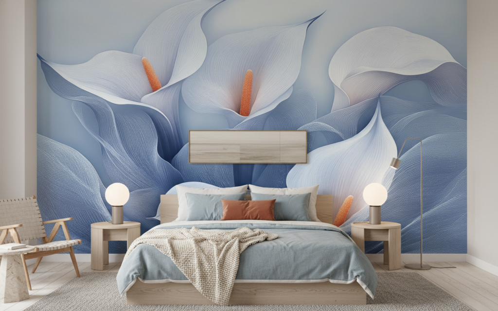 Papier Peint Callas Bleus Stylisés Art Moderne Élégant - Chambre adulte