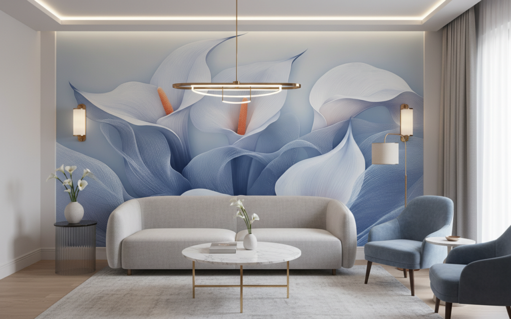 Papier Peint Callas Bleus Stylisés Art Moderne Élégant - Hôtel