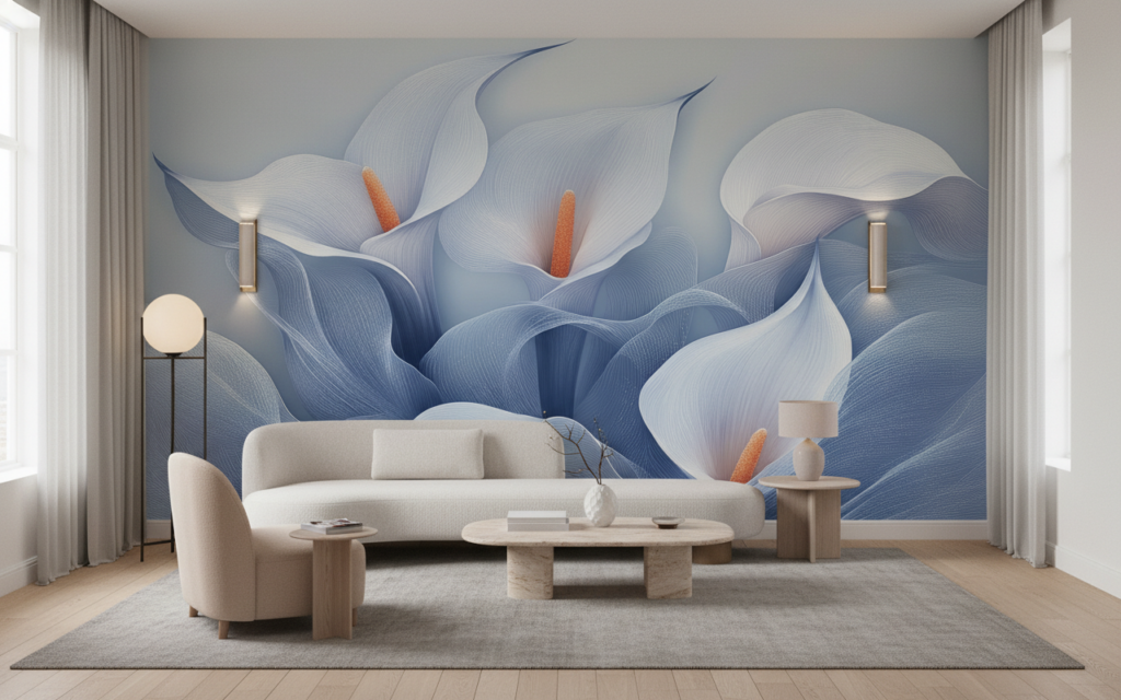 Papier Peint Callas Bleus Stylisés Art Moderne Élégant - Salon / Séjour