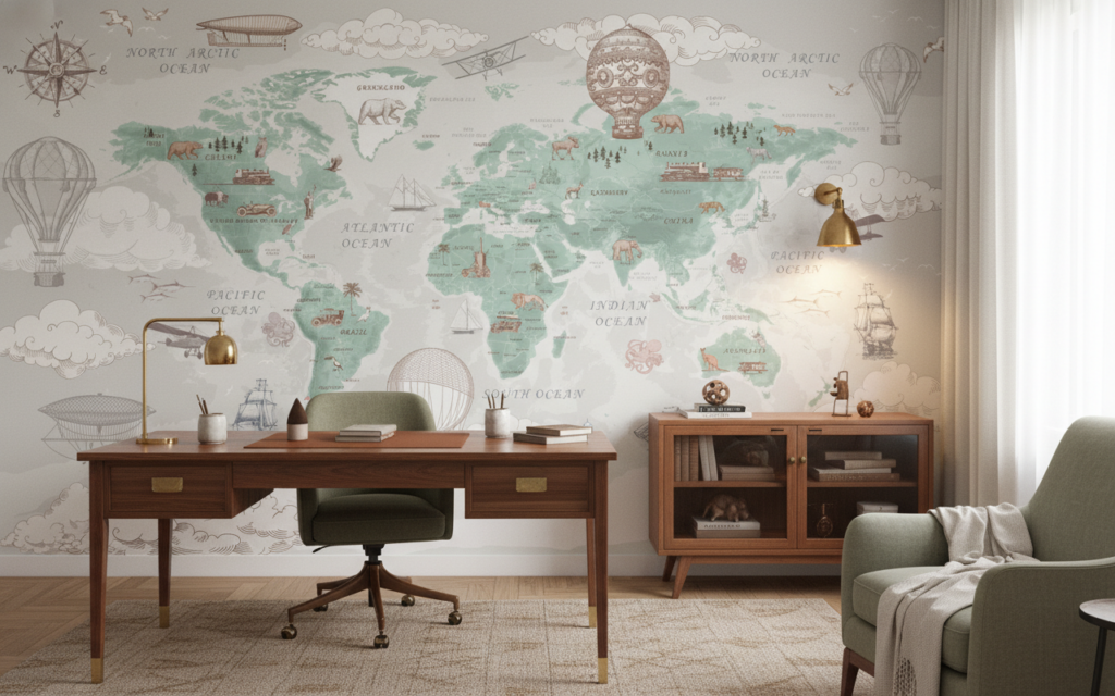 Papier peint carte du monde vintage exploration aventure décorative - Bureau