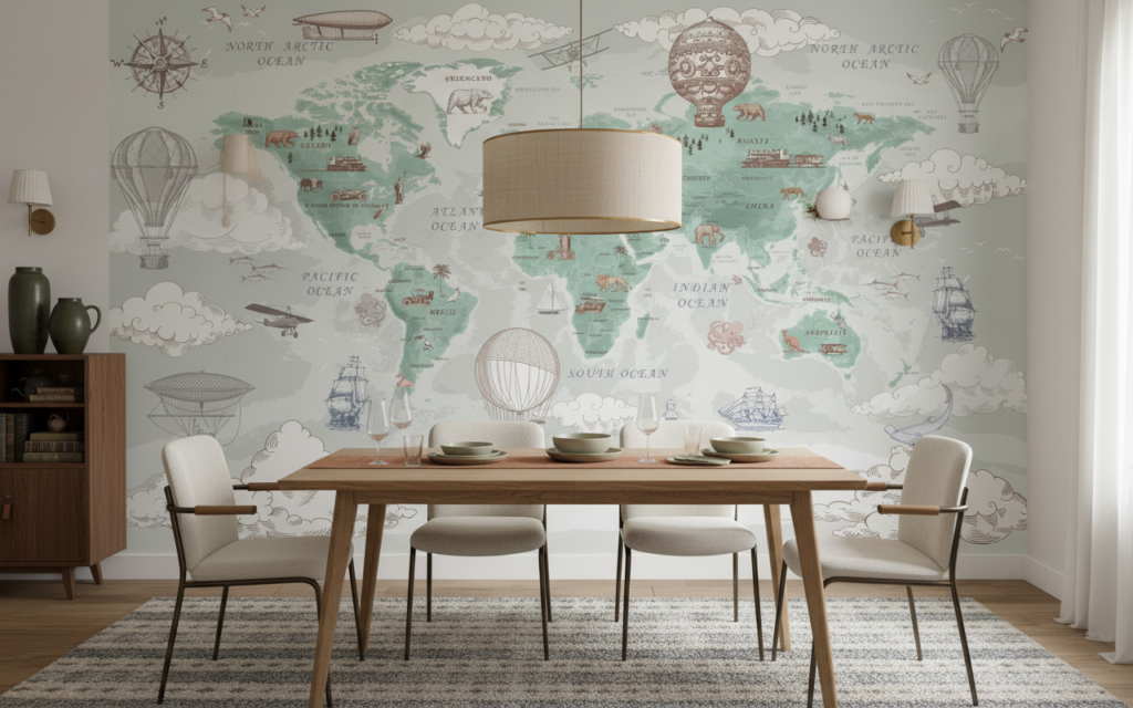 Papier peint carte du monde vintage exploration aventure décorative - Salle à manger
