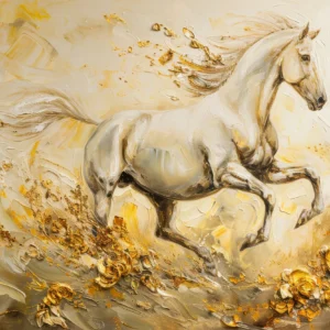 Papier Peint Cheval Blanc Doré Mouvement Artistique Luxueux