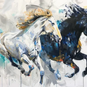 Papier Peint Chevaux Sauvages en Mouvement Style Abstrait Contemporain