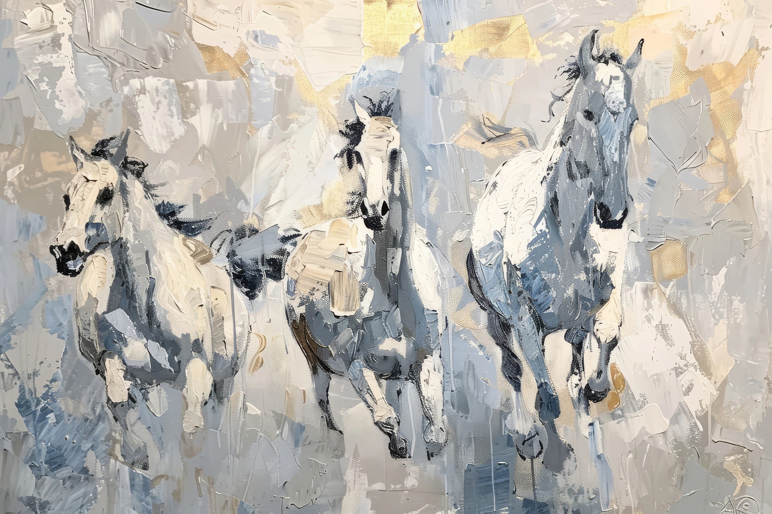 Papier peint chevaux artistiques style peinture à l'huile contemporaine