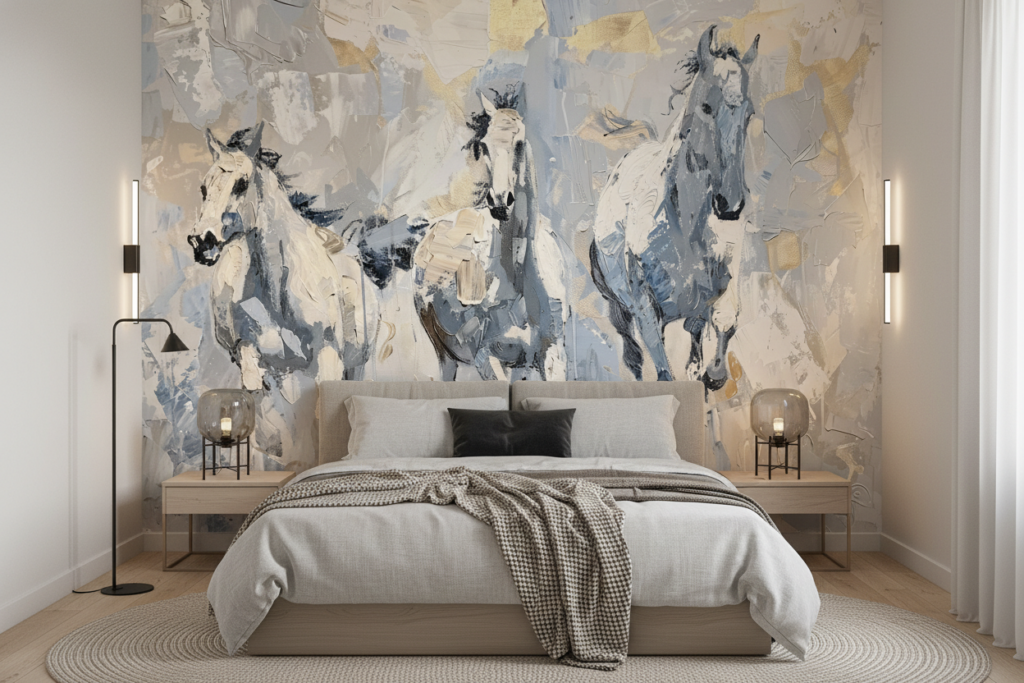 Papier peint chevaux artistiques style peinture à l'huile contemporaine - Chambre adulte