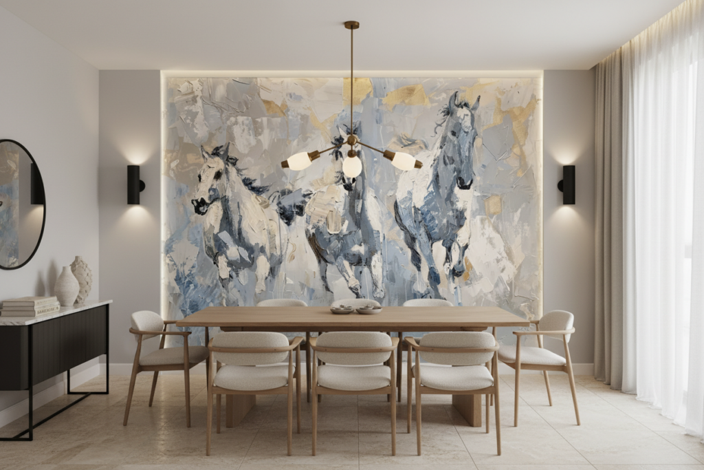 Papier peint chevaux artistiques style peinture à l'huile contemporaine - Salle à manger