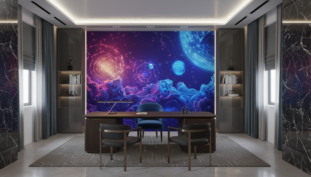 Papier Peint Cosmique Abstrait Galaxie Bleue et Violette Surréaliste - Bureau