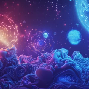 Papier Peint Cosmique Abstrait Galaxie Bleue et Violette Surréaliste