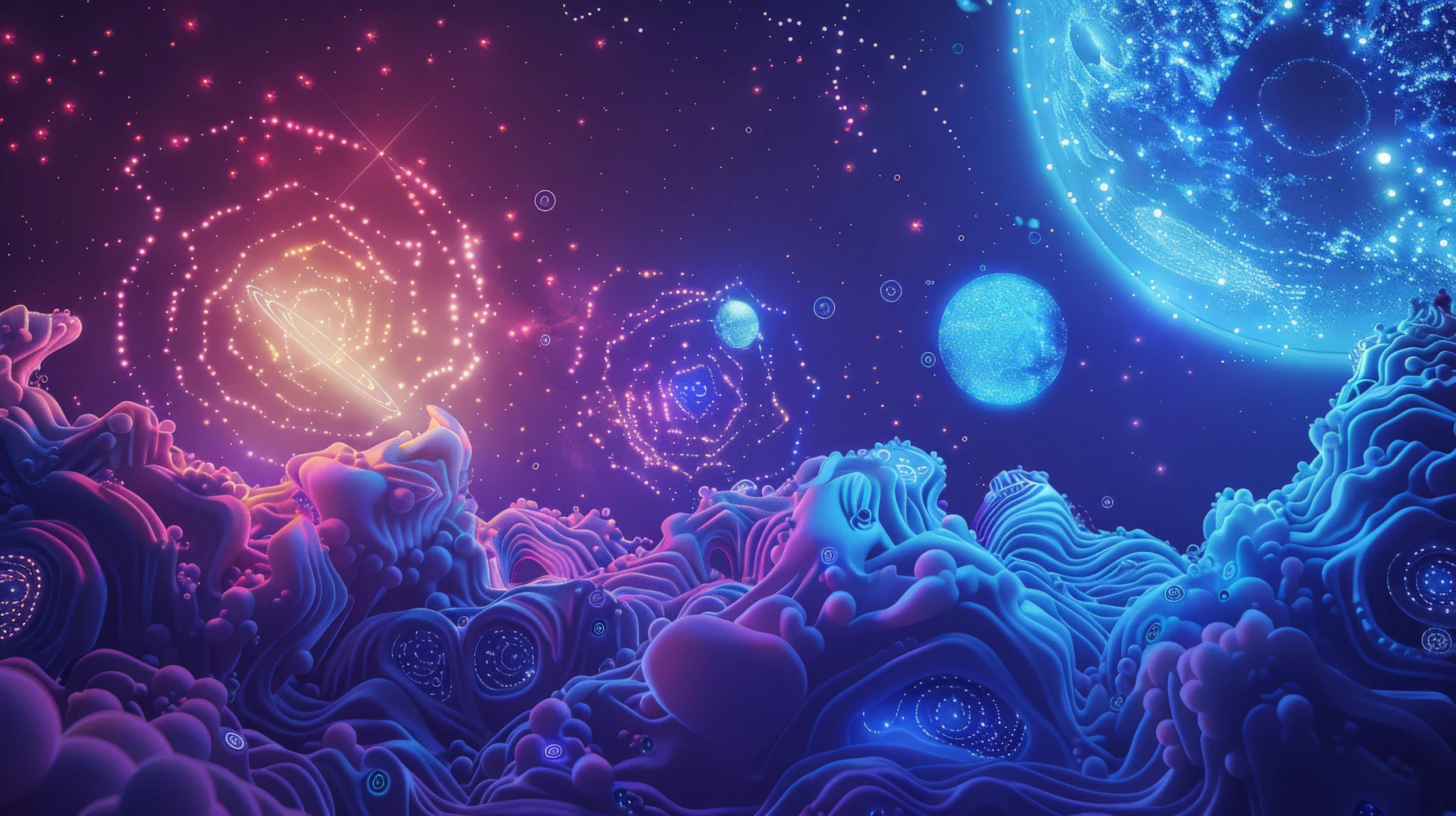 Papier Peint Cosmique Abstrait Galaxie Bleue et Violette Surréaliste