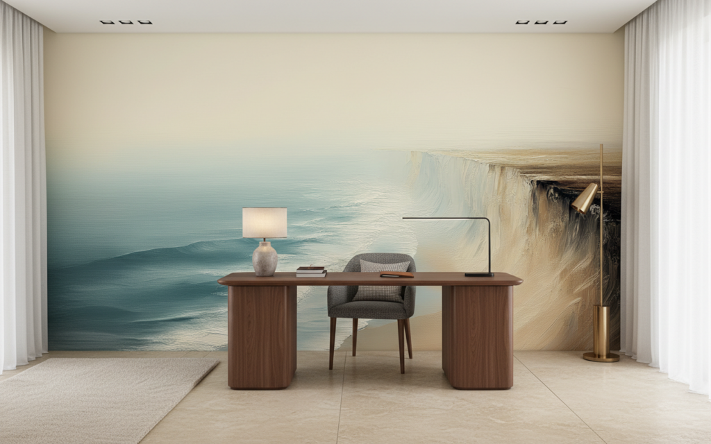 Papier peint côte sauvage aux falaises dorées et mer turquoise - Bureau