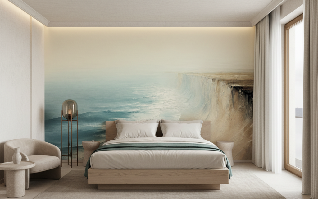Papier peint côte sauvage aux falaises dorées et mer turquoise - Hôtel