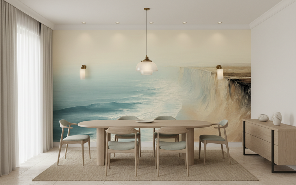 Papier peint côte sauvage aux falaises dorées et mer turquoise - Salle à manger