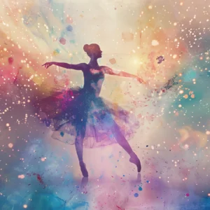 Danseuse Étoilée dans Galaxie Multicolore Aquarelle Artistique