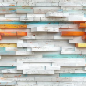 Papier Peint Effet Bois Coloré Relief Tridimensionnel Moderne