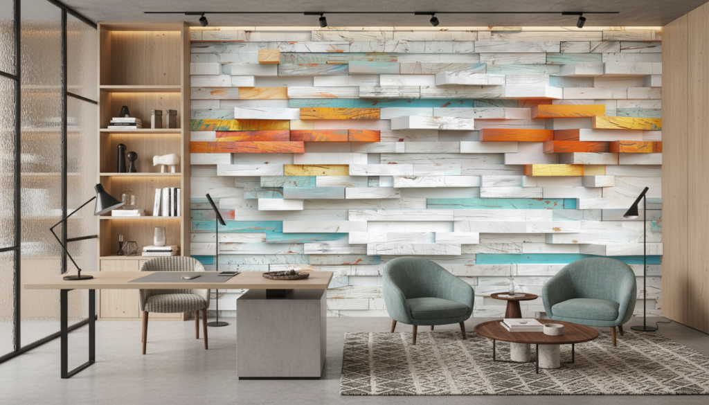 Papier Peint Effet Bois Coloré Relief Tridimensionnel Moderne - Bureau