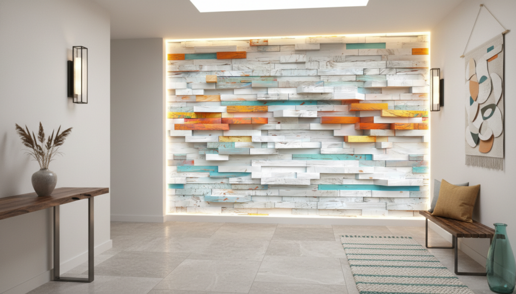 Papier Peint Effet Bois Coloré Relief Tridimensionnel Moderne - Couloir