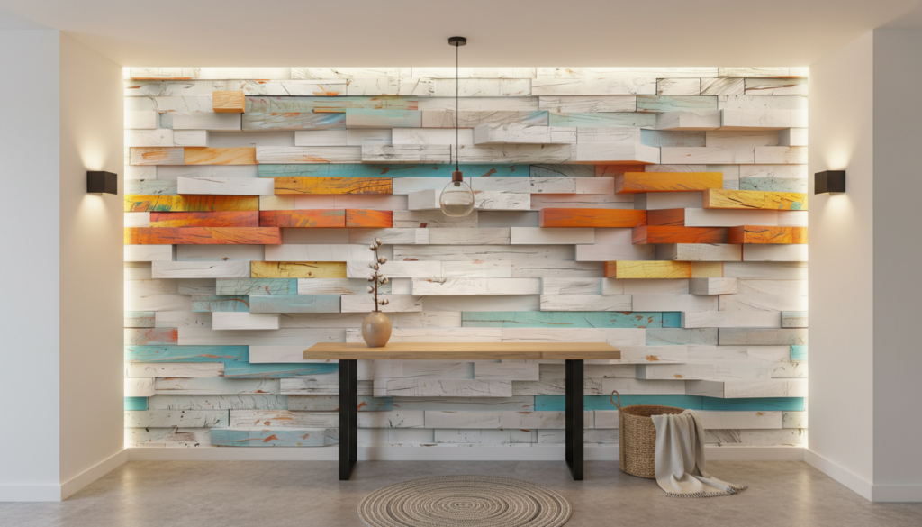 Papier Peint Effet Bois Coloré Relief Tridimensionnel Moderne - Entrée