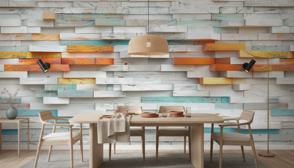 Papier Peint Effet Bois Coloré Relief Tridimensionnel Moderne - Salle à manger