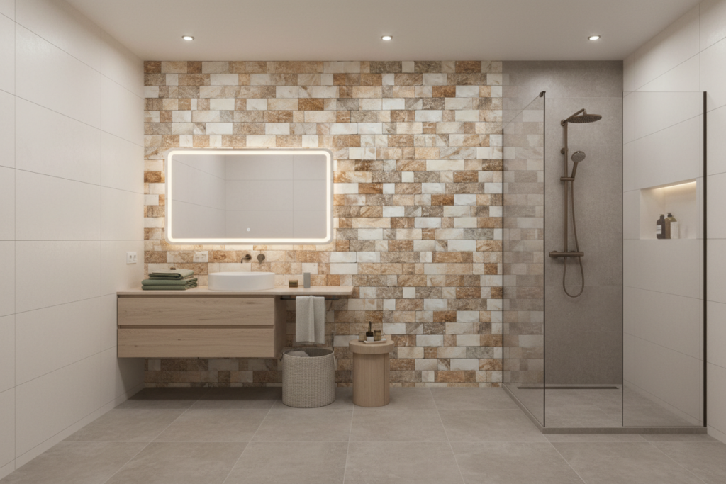 Papier Peint Effet Briques Anciennes Pierre Naturelle Beige Marron - Salle de bain