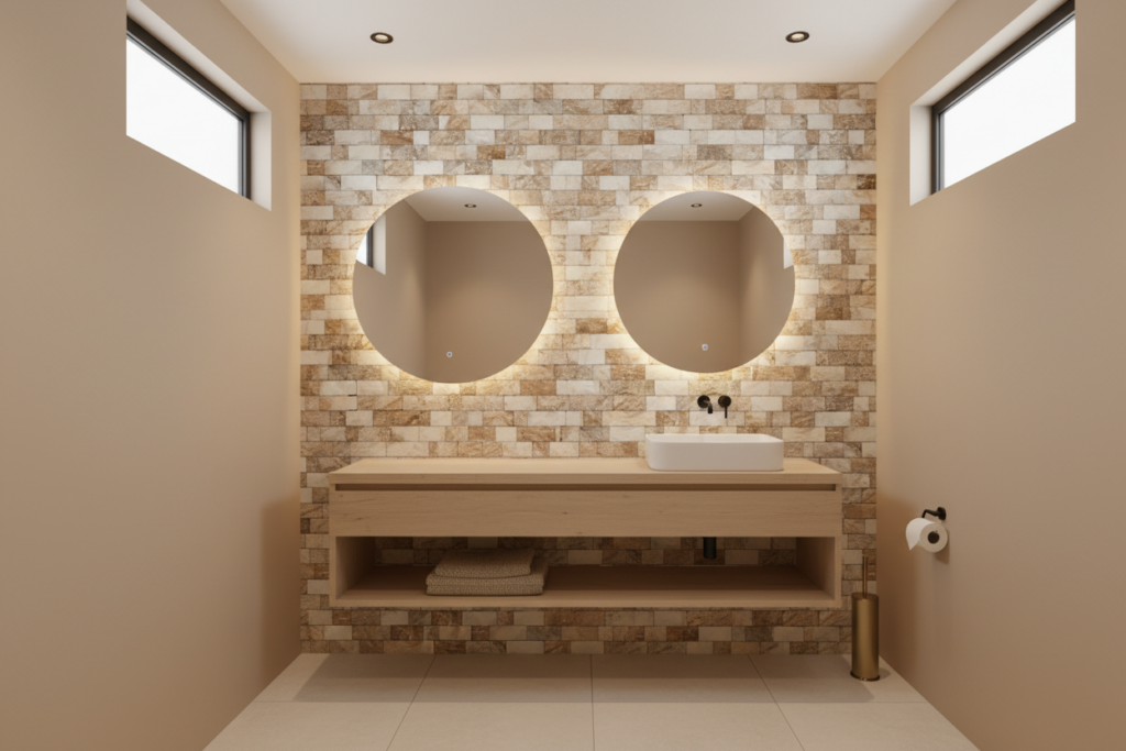 Papier Peint Effet Briques Anciennes Pierre Naturelle Beige Marron - WC / Toilettes