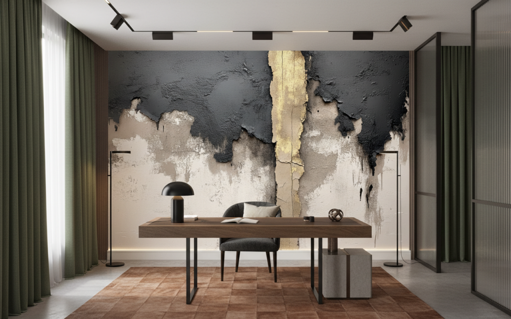 Papier peint effet mur décrépi texture urbaine industrielle vintage - Bureau