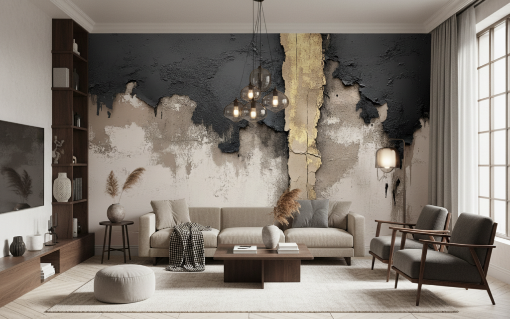 Papier peint effet mur décrépi texture urbaine industrielle vintage - Salon / Séjour