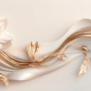 Papier Peint Élégant aux Magnolias Blancs et Dorés Fluides