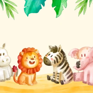 Papier Peint Enfant Safari Animaux Tropicaux Aquarelle Jungle Coloré