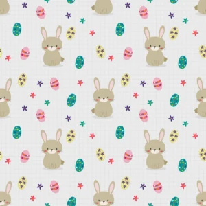 Papier peint enfantin lapins de Pâques et œufs colorés