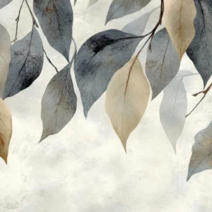 Papier peint feuillage moderne tons naturels beige et gris