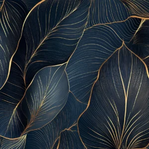 Papier Peint Feuillage Tropical Élégant Bleu Marine et Or