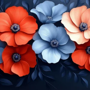 Papier peint floral élégant bleu corail sur fond marine