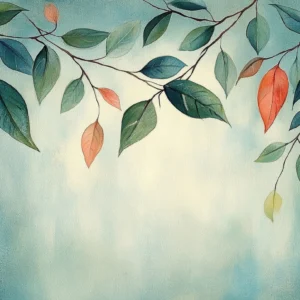 Papier peint aquarelle branches feuillage automnal bleu vert