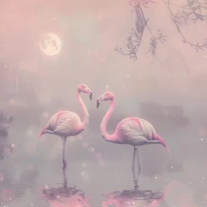 Papier Peint Flamants Roses Tropicaux Ambiance Nocturne Féerique
