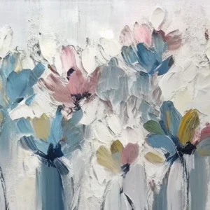 Papier Peint Floral Abstrait aux Nuances Bleues et Roses Délicates